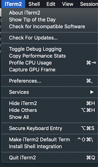 Menu Option in iTerm